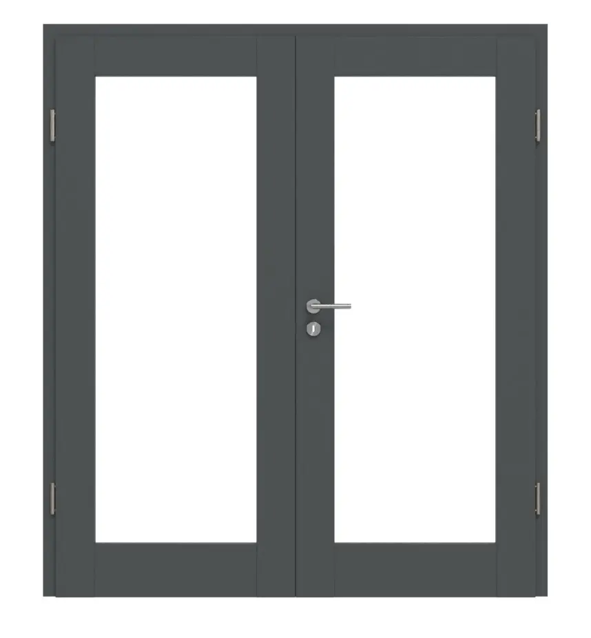 CLASSEN drzwi dwuskrzydłowe rama 5.6 Uni Graphit folia dekoracyjna z przeszkleniem z ościeżnicą