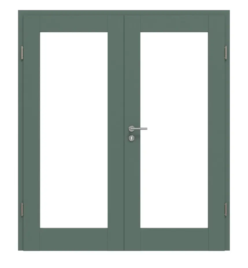 CLASSEN drzwi dwuskrzydłowe rama 5.6 Uni Green folia dekoracyjna z wycięciem na szybę z ościeżnicą