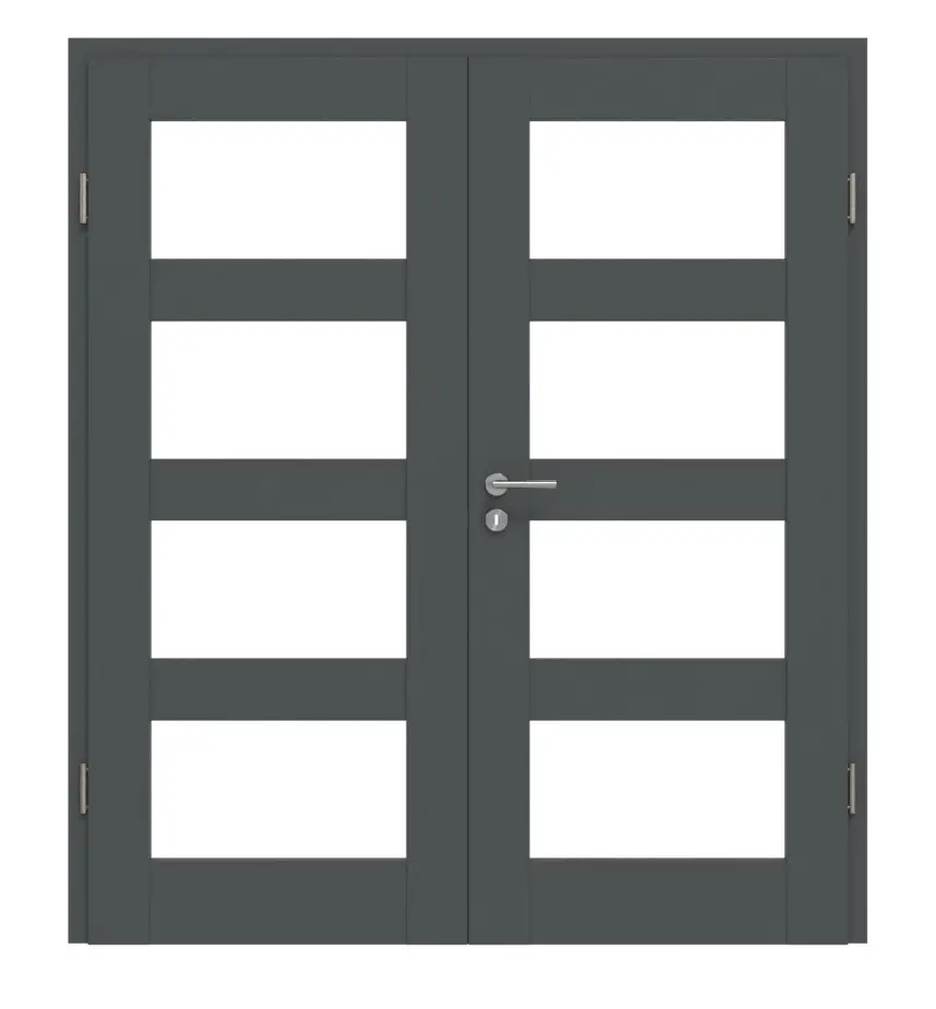 CLASSEN drzwi dwuskrzydłowe rama 5.7 Uni Grafit folia dekoracyjna z przeszkleniem i ościeżnicą