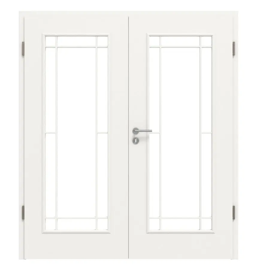 Widok frontowy - styl wiejski 1 LA Lugano klasyczny Durat biały beskidzki RAL 9016 drzwi dwuskrzydłowe z ościeżnicą - Huga