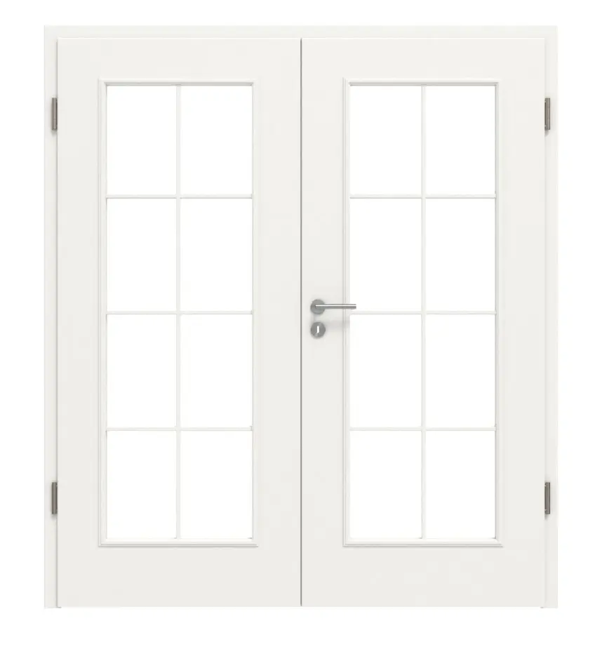 Widok frontowy styl wiejski 1 LA szpros 2/4 klasyczny biały lakier drzwi dwuskrzydłowe z ościeżnicą - Huga