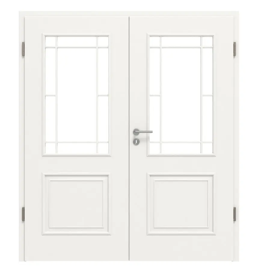 Widok frontowy styl wiejski 2 LA Lugano klasyczny Durat biały beskidzki RAL 9016 drzwi dwuskrzydłowe z ościeżnicą - Huga