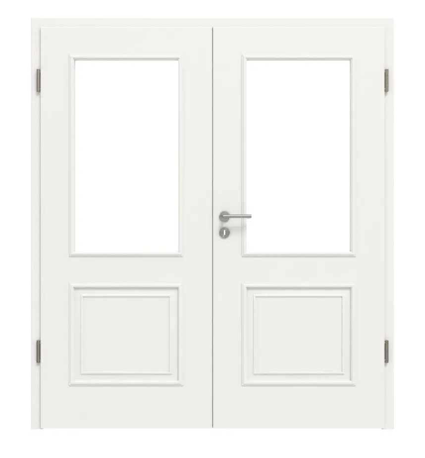 HÖRMANN Drzwi dwuskrzydłowe Georgia 2, biały drogowy RAL 9016, Duradecor ClassicLine, z przeszkleniem LA z ościeżnicą