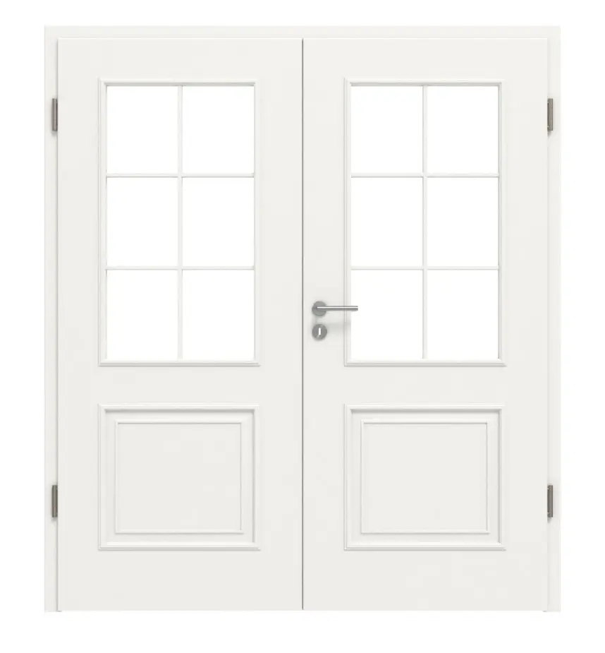 HÖRMANN Drzwi dwuskrzydłowe Georgia 2, biały drogowy RAL 9016, Duradecor ClassicLine, z przeszkleniem LA szpros 2/3 z ościeżnicą