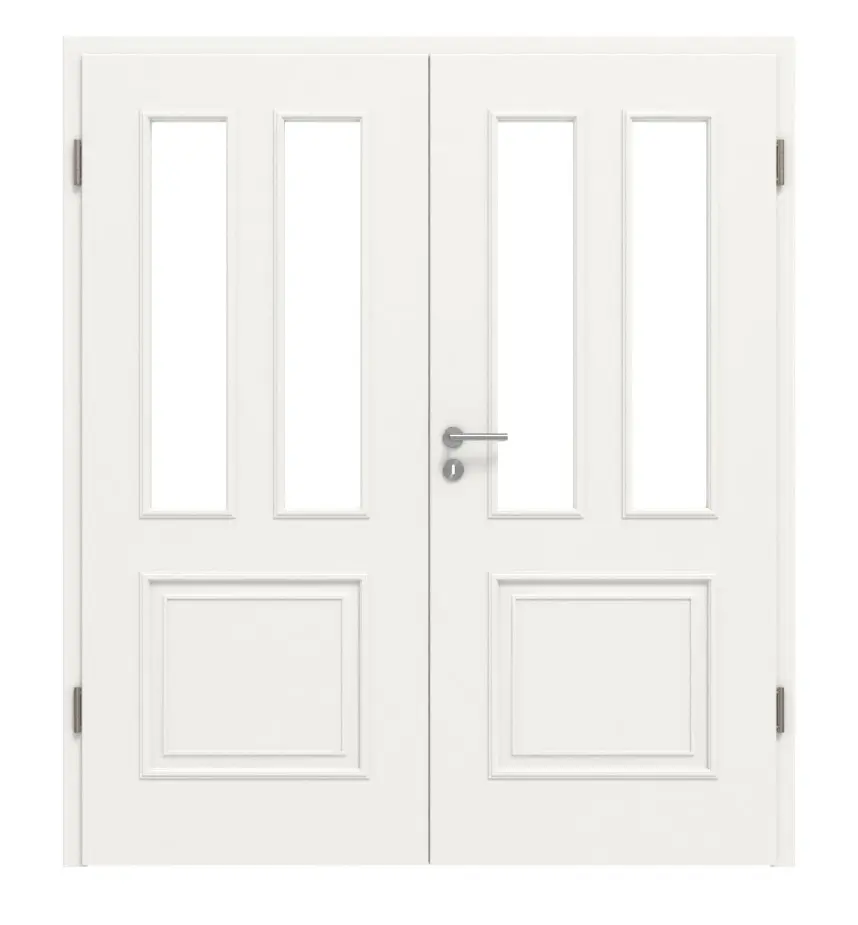 Widok frontowy styl wiejski 3 LA klasyczny Durat biały beskidzki RAL 9016 drzwi dwuskrzydłowe z ościeżnicą - Huga