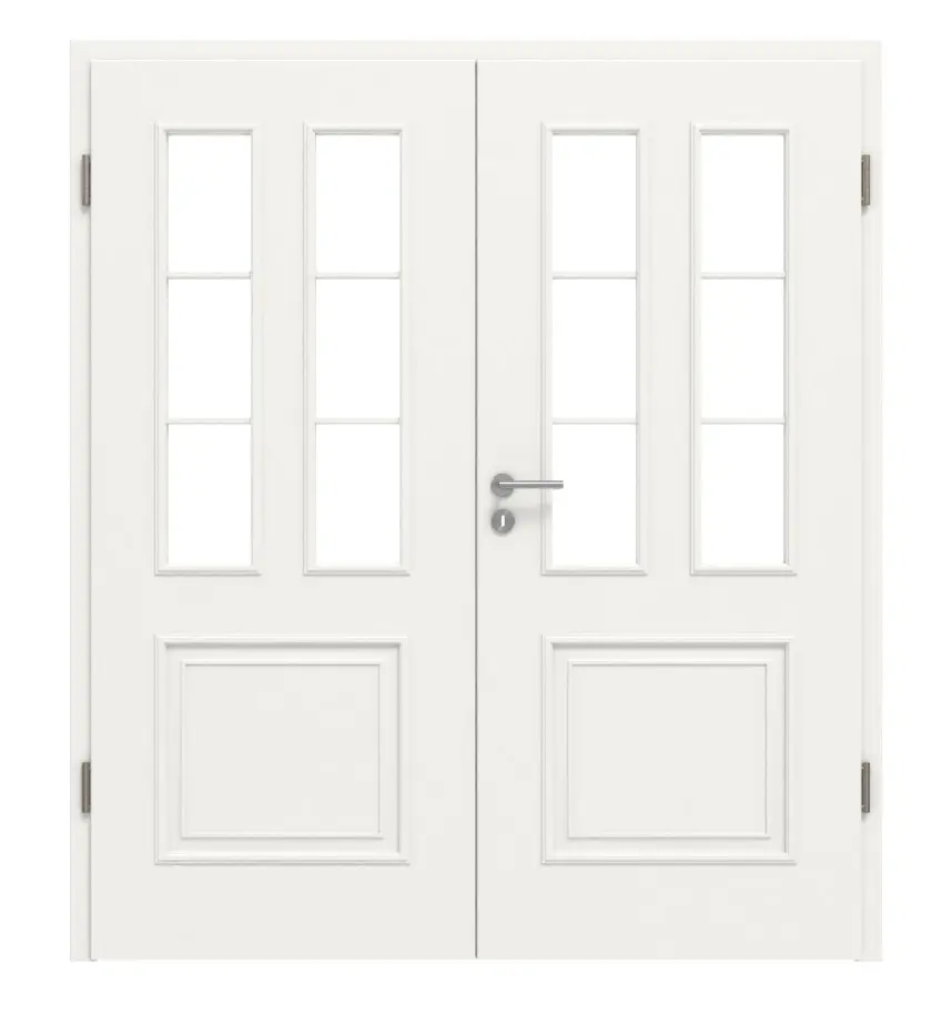 HÖRMANN drzwi dwuskrzydłowe Georgia 3 biały drogowy RAL 9016 Duradecor ClassicLine z przeszkleniem LA szpros 1/3 z ościeżnicą
