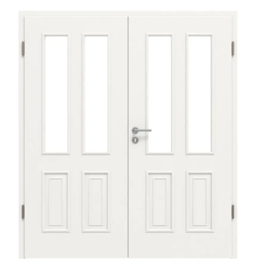 Widok frontowy – styl wiejski 4 LA klasyczny Durat biały beskidzki RAL 9016 drzwi dwuskrzydłowe z ościeżnicą - Huga