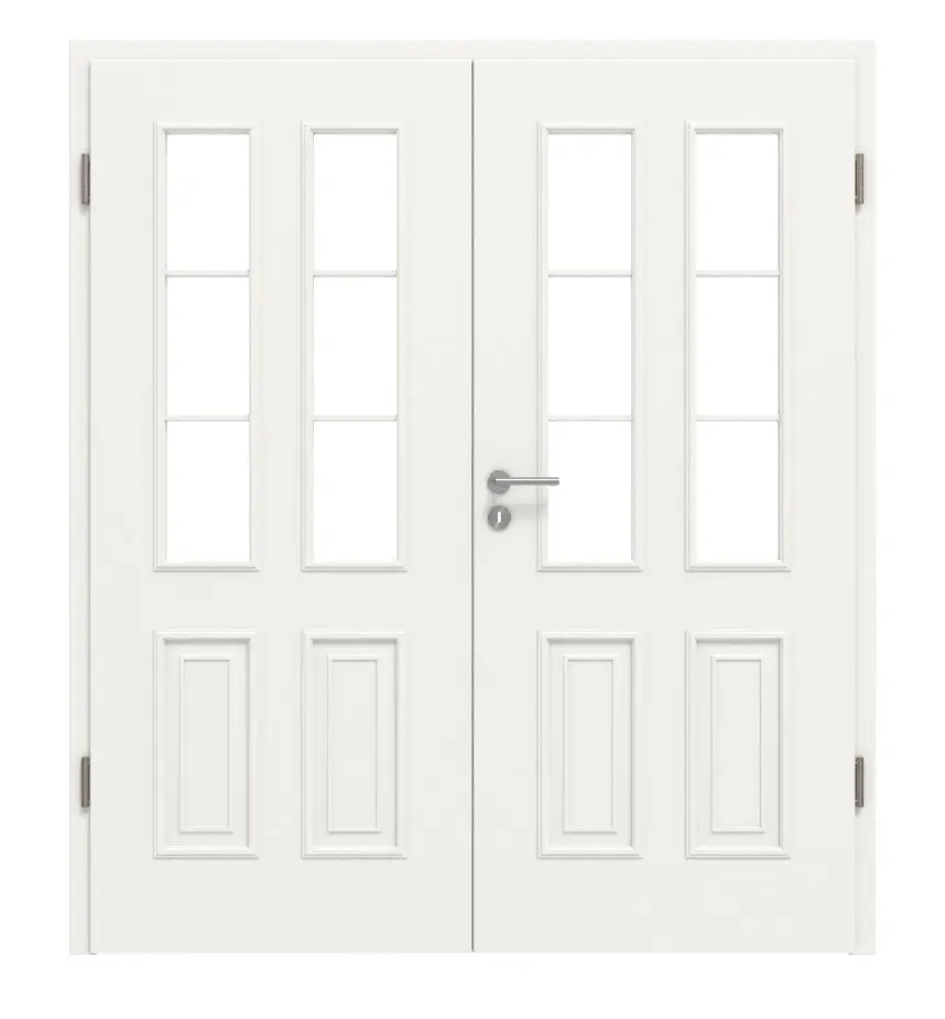 Widok frontowy styl wiejski 4 LA szpros 1/3 klasyczny biały lakier drzwi dwuskrzydłowe z ościeżnicą - Huga