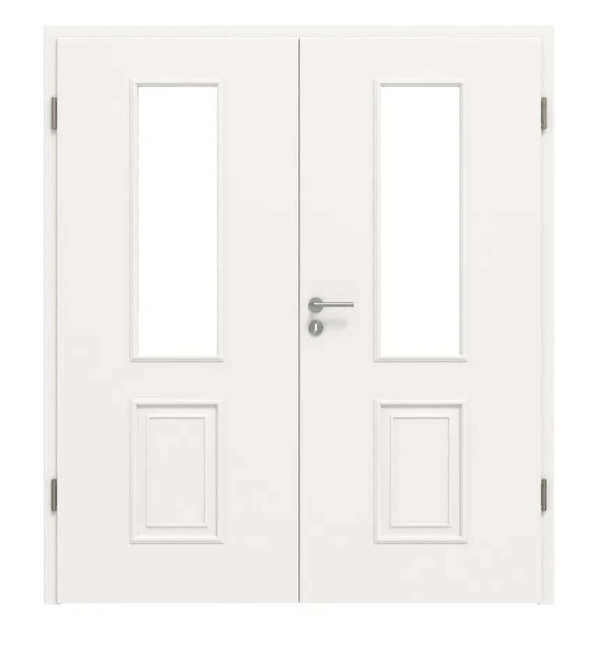 HÖRMANN Drzwi dwuskrzydłowe Georgia 5, biały drogowy RAL 9016, Duradecor ClassicLine, z przeszkleniem LA z ościeżnicą