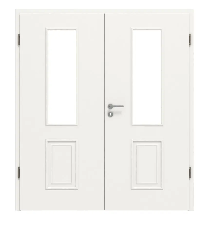 Widok frontowy – styl wiejski 5 LA, klasyczny biały lakier, drzwi dwuskrzydłowe z ościeżnicą - Huga