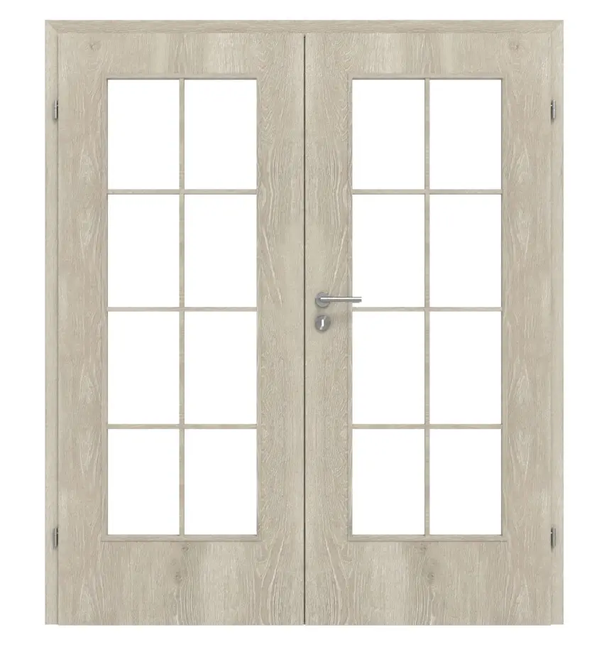 CLASSEN drzwi dwuskrzydłowe szkło M2 Kendal dąb CPL z przeszkleniem (szprosy) z ościeżnicą