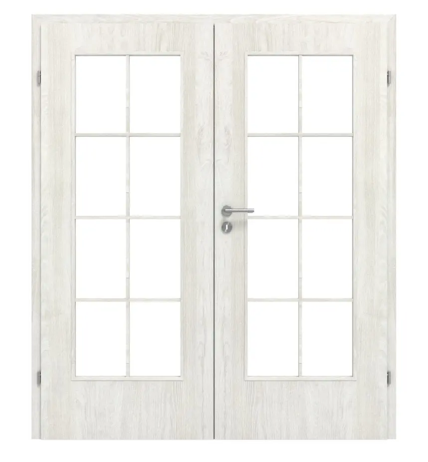 CLASSEN drzwi dwuskrzydłowe szkło M2 jesion norweski CPL z przeszkleniem (szprosy) z ościeżnicą