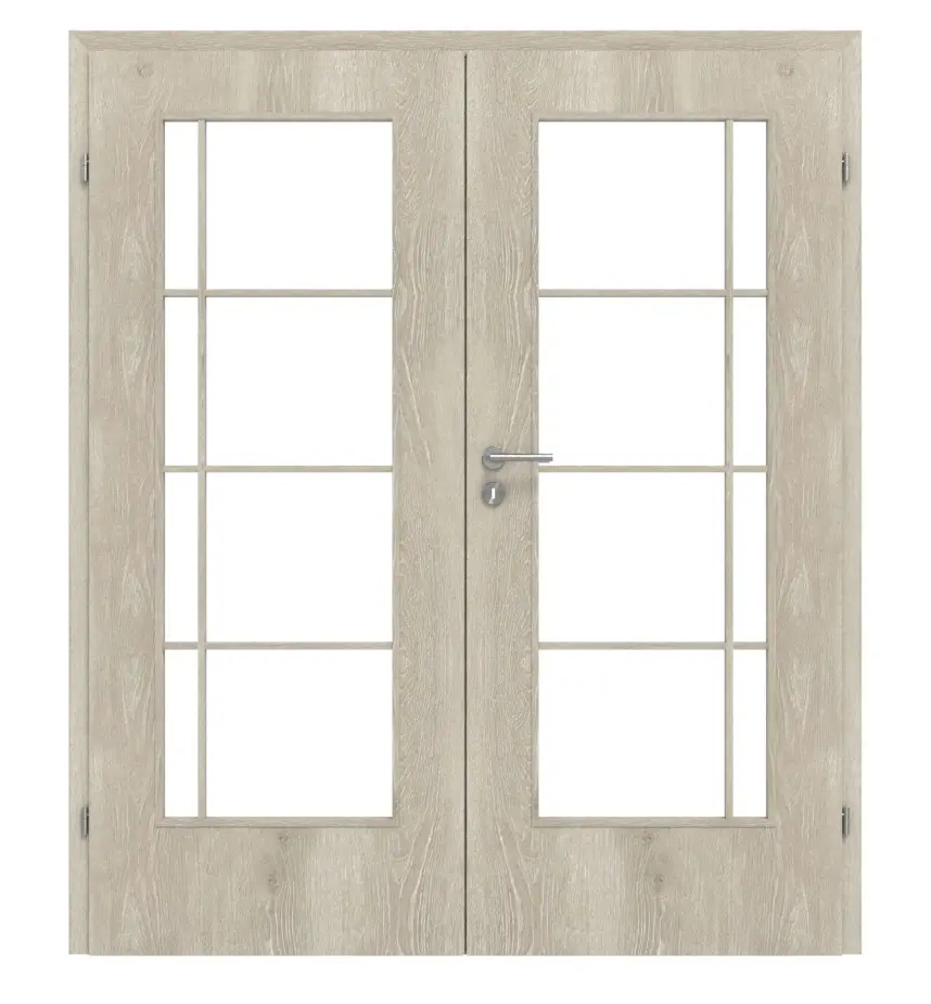 CLASSEN drzwi 2-skrzydłowe szkło M3 Kendal dąb CPL z przeszkleniem (szprosy) w zestawie z ościeżnicą