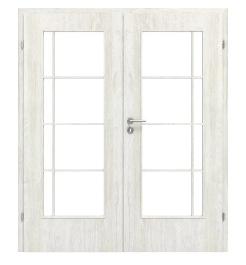 CLASSEN drzwi dwuskrzydłowe szkło M3 jesion norweski CPL z przeszkleniem (szprosy) z ościeżnicą