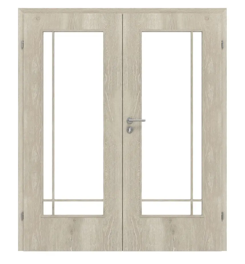CLASSEN drzwi dwuskrzydłowe szkło M4 Kendal dąb CPL z przeszkleniem (szprosy) z ościeżnicą