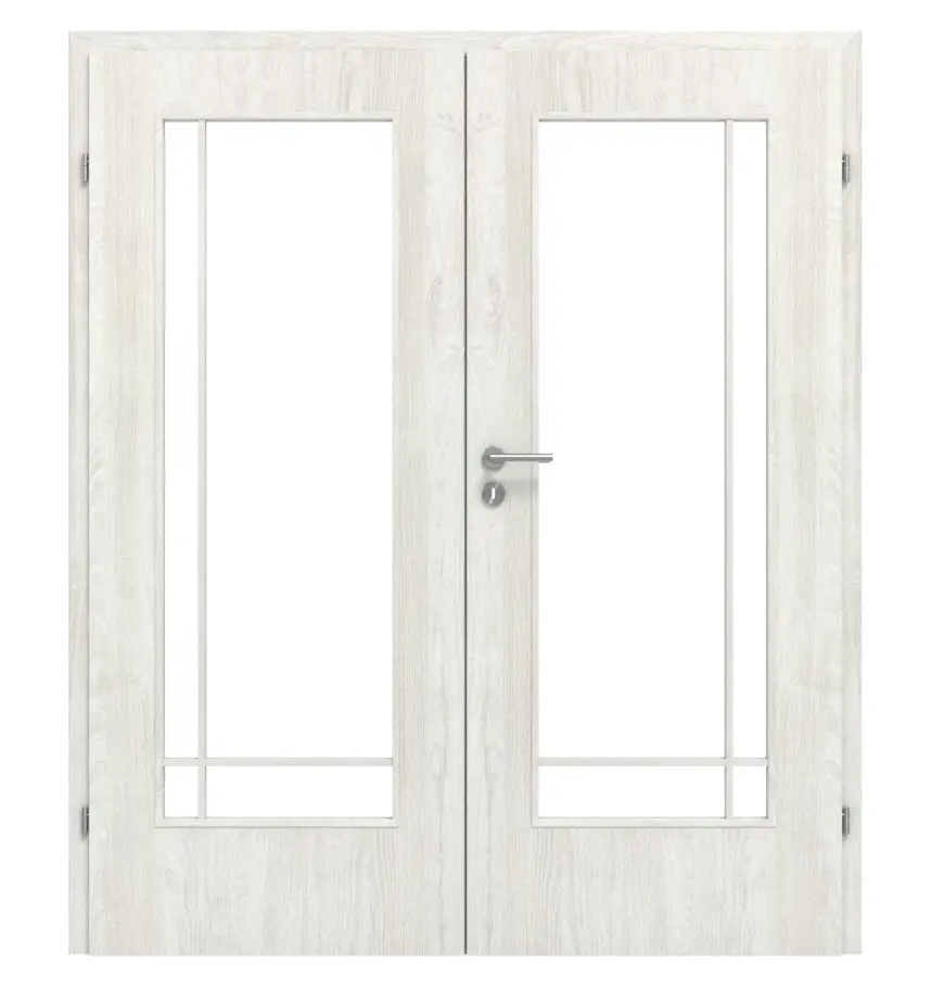 CLASSEN drzwi dwuskrzydłowe szkło M4 jesion norweski CPL z przeszkleniem (szprosy) z ościeżnicą