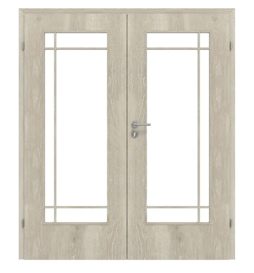 CLASSEN drzwi dwuskrzydłowe szkło M5 Kendal dąb CPL z przeszkleniem (szprosy) w zestawie z ościeżnicą
