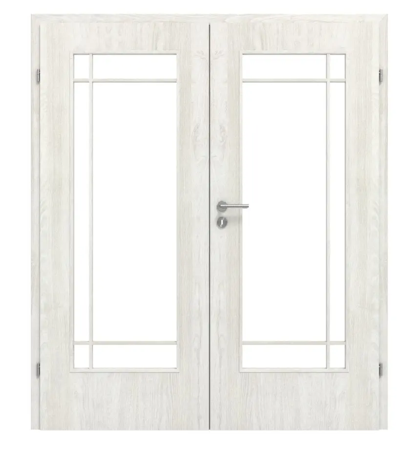 CLASSEN drzwi 2-skrzydłowe szkło M5 jesion norweski CPL z przeszkleniem (szprosy) z ościeżnicą