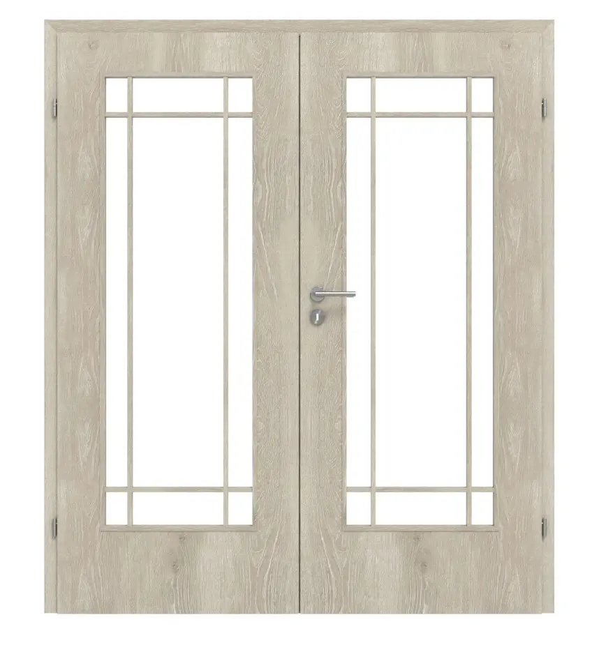 CLASSEN drzwi dwuskrzydłowe szkło M6 Kendal dąb CPL z przeszkleniem (szprosy) z ościeżnicą
