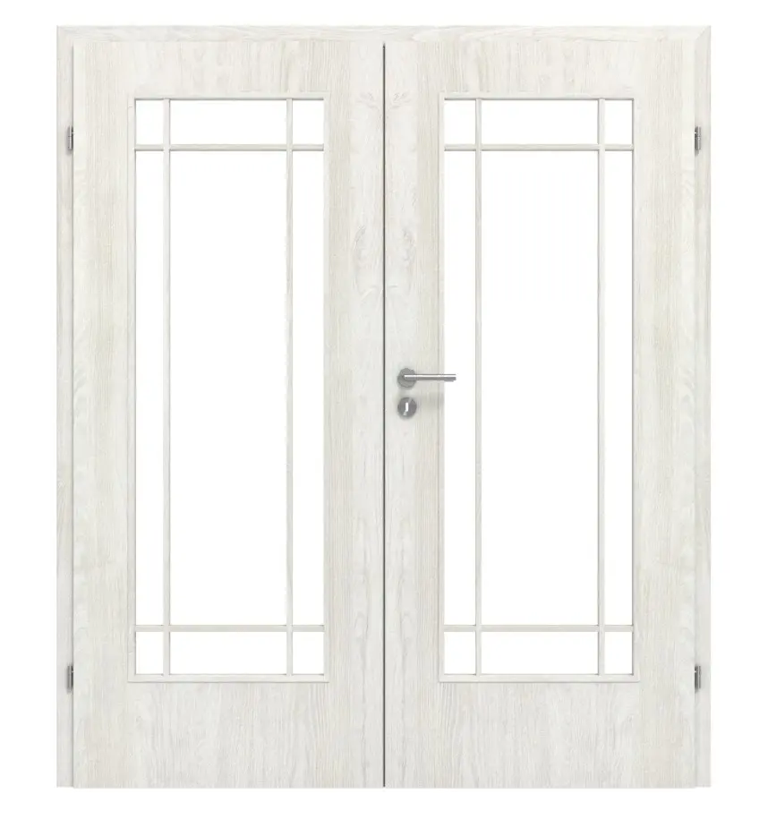 CLASSEN drzwi dwuskrzydłowe szkło M6 jesion norweski CPL z przeszkleniem (szprosy) wraz z ościeżnicą