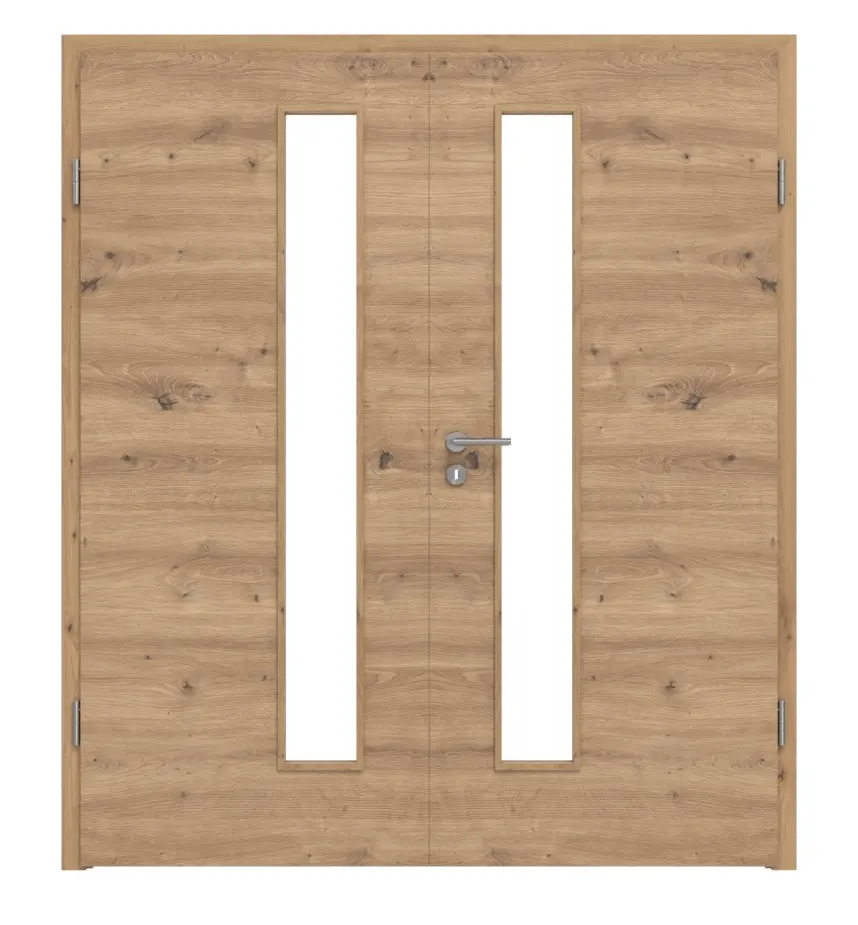 WESTAG drzwi dwuskrzydłowe Artis dąb Cross EiC 793 Portalit CPL z przeszkleniem LA-1D od strony zamka z ościeżnicą