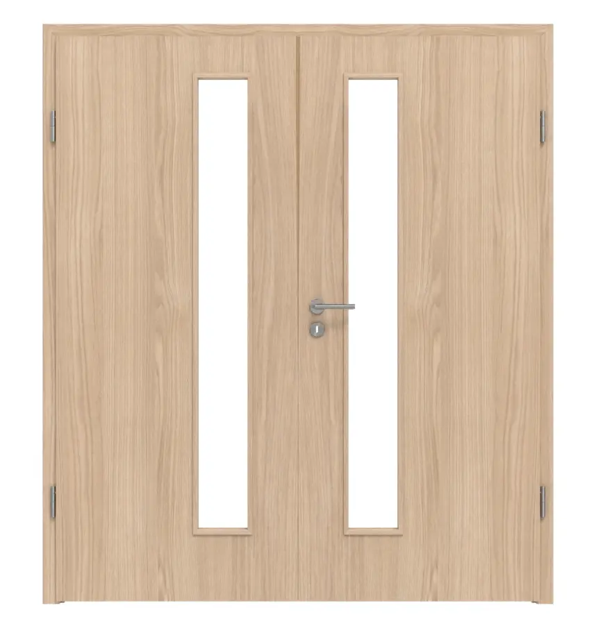WESTAG drzwi dwuskrzydłowe dąb Eleganzia Ei 342 Portalit CPL z przeszkleniem LA-1D od strony zamka z ościeżnicą