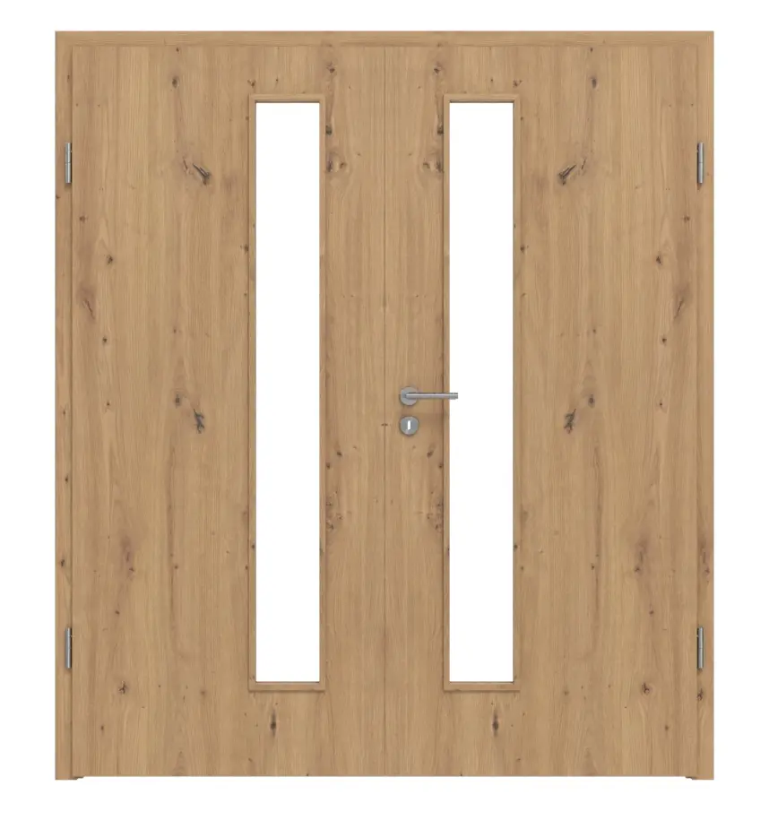 WESTAG drzwi 2-skrzydłowe Artis dąb Ei 793 Portalit CPL z przeszkleniem LA-1D od strony zamka wraz z ościeżnicą