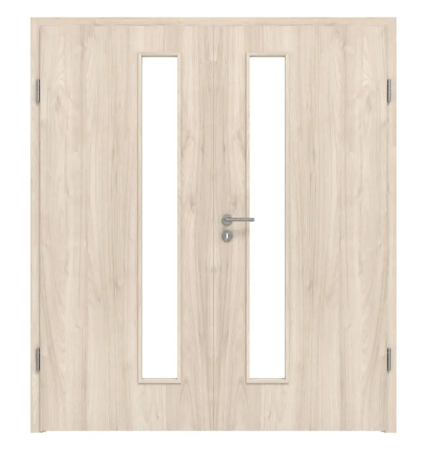 WESTAG drzwi dwuskrzydłowe orzech włoski Embla NU 324 Portalit CPL z wycięciem na szybę LA-1D od strony zamka wraz z ościeżnicą