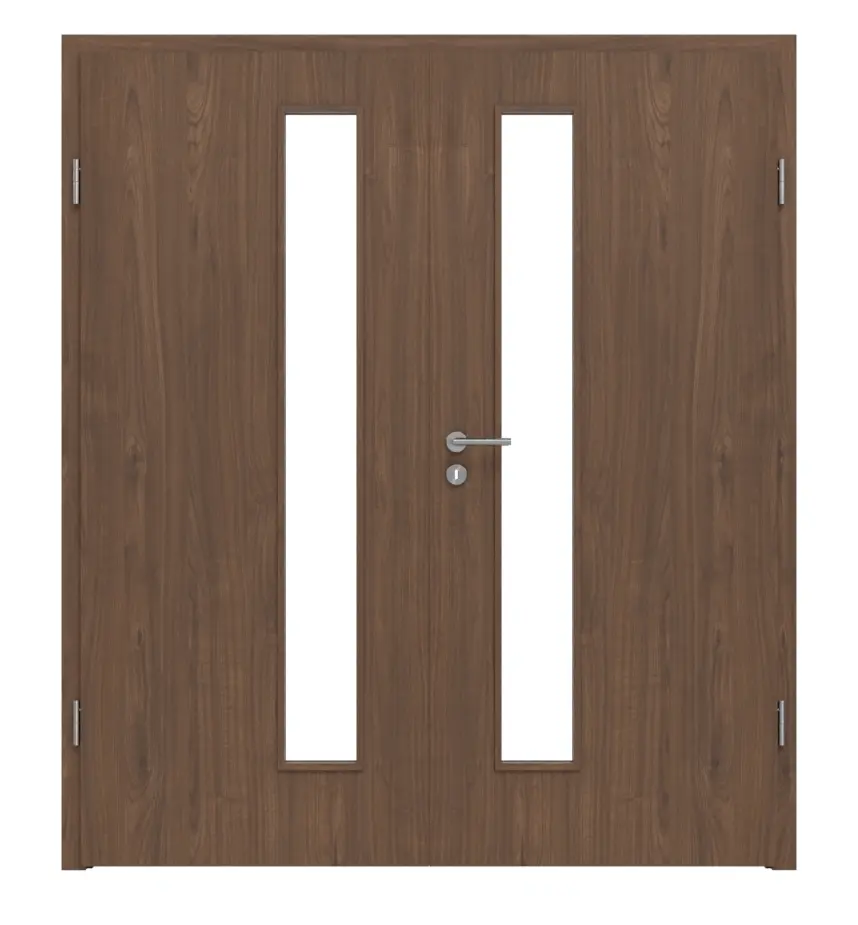 WESTAG drzwi dwuskrzydłowe orzech włoski Trentino NU 717 Portalit CPL z przeszkleniem LA-1D od strony zamka z ościeżnicą