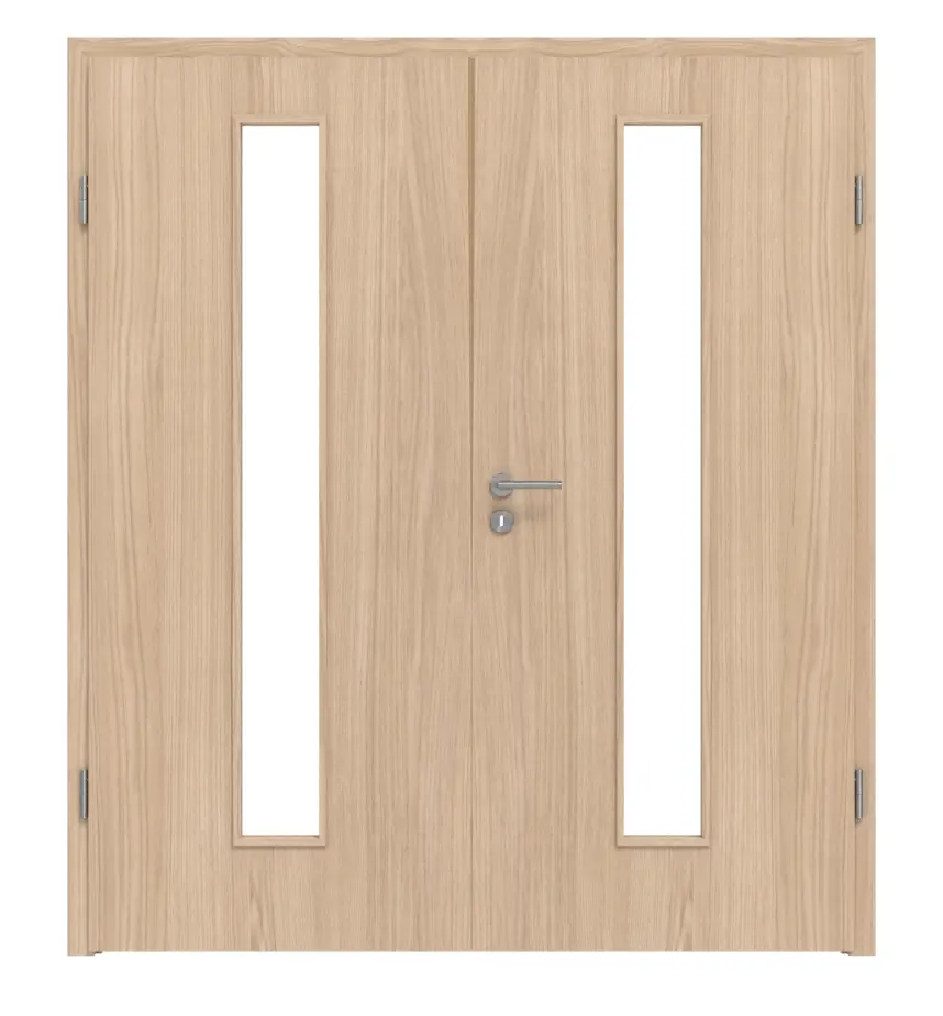 WESTAG drzwi dwuskrzydłowe dąb Eleganzia Ei 342 Portalit CPL z przeszkleniem LA-1 na środku w tym ościeżnica