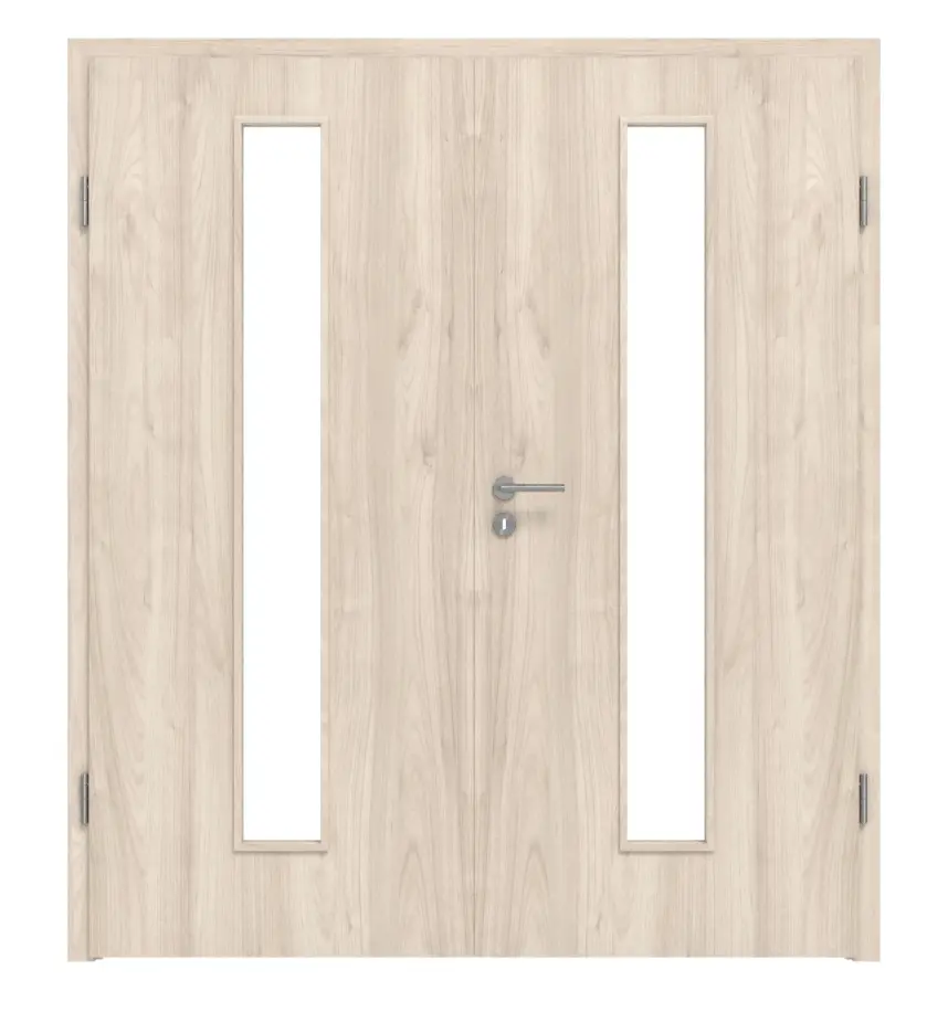WESTAG drzwi dwuskrzydłowe orzech włoski Embla NU 324 Portalit CPL z przeszkleniem LA-1 na środku w zestawie z ościeżnicą
