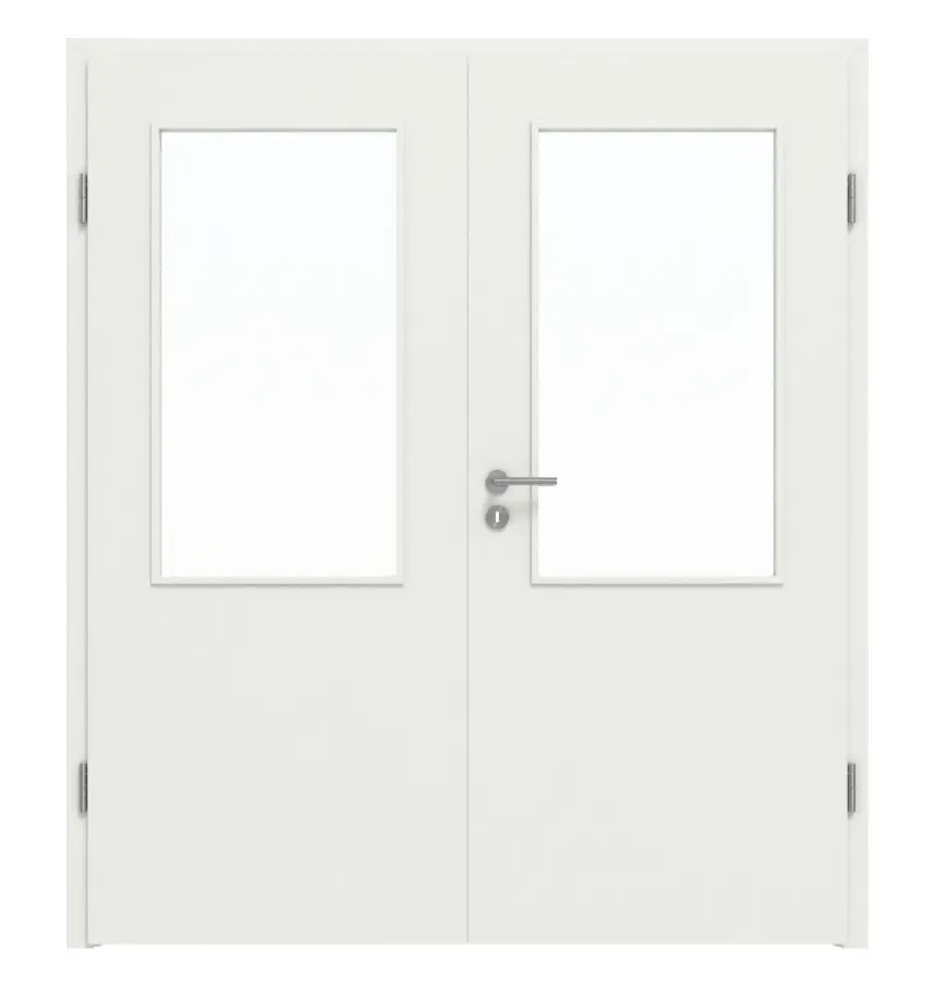 WESTAG drzwi dwuskrzydłowe sira biały (podobny do RAL 9003) WestaLack Soft z przeszkleniem LA-100 z ościeżnicą