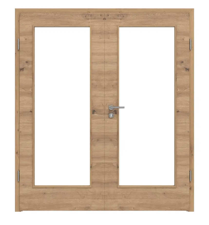 WESTAG drzwi dwuskrzydłowe Artis dąb Cross EiC 793 Portalit CPL z wycięciem na szybę LA-1000 w zestawie z ościeżnicą