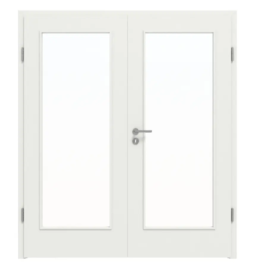 WESTAG drzwi dwuskrzydłowe sira biały (podobny do RAL 9003) WestaLack Soft z przeszkleniem LA-1000 wraz z ościeżnicą