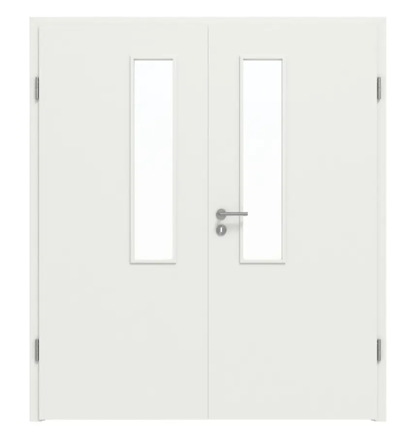 WESTAG drzwi dwuskrzydłowe sira biały (podobny do RAL 9003) WestaLack Soft z przeszkleniem LA-18-21,5 z ościeżnicą