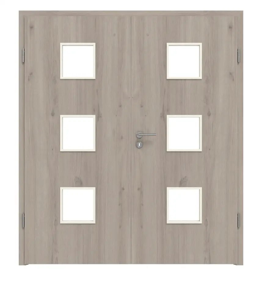 WESTAG drzwi dwuskrzydłowe Sala dąb Ei 443 Portalit CPL z przeszkleniem LA-3 z ościeżnicą