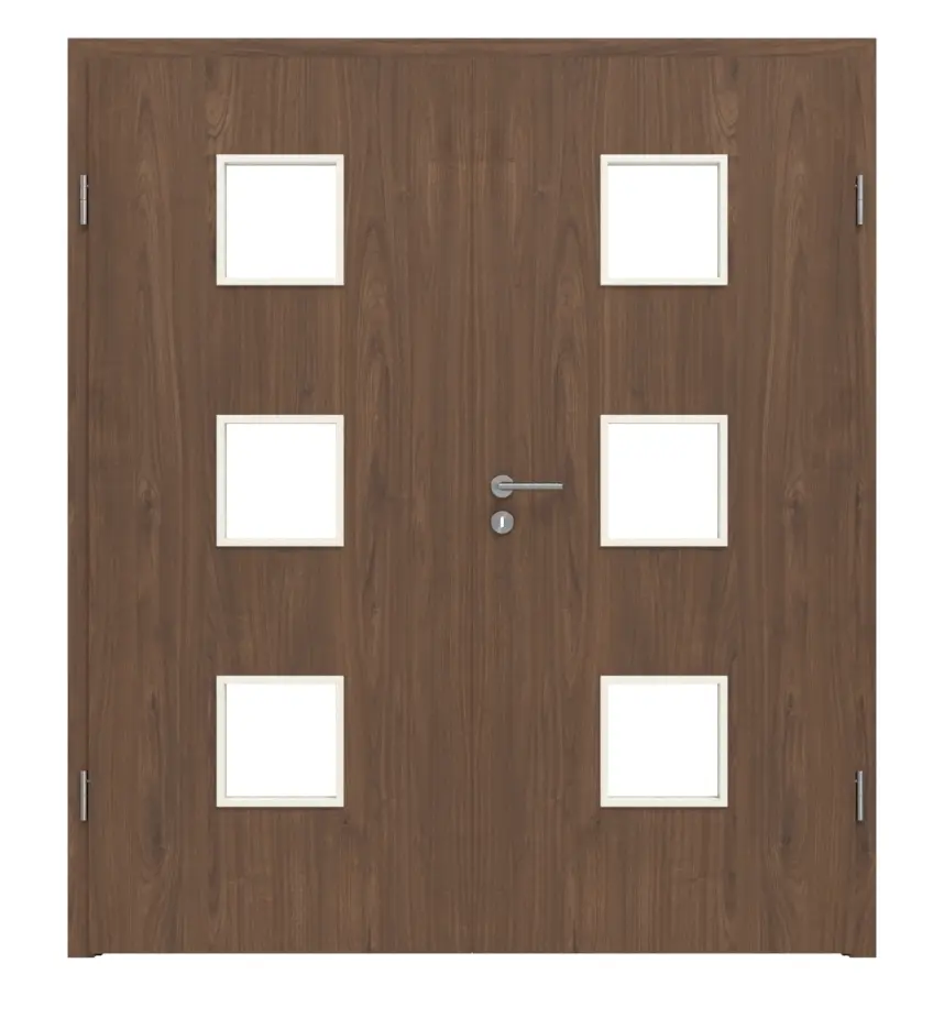 WESTAG drzwi dwuskrzydłowe orzech włoski Trentino NU 717 Portalit CPL z przeszkleniem LA-3 w tym ościeżnica