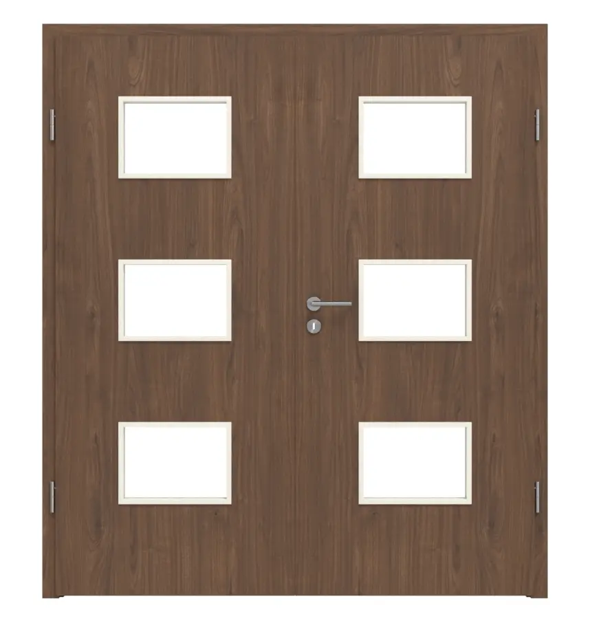 WESTAG drzwi dwuskrzydłowe orzech włoski Trentino NU 717 Portalit CPL z przeszkleniem LA-3Q w zestawie z ościeżnicą