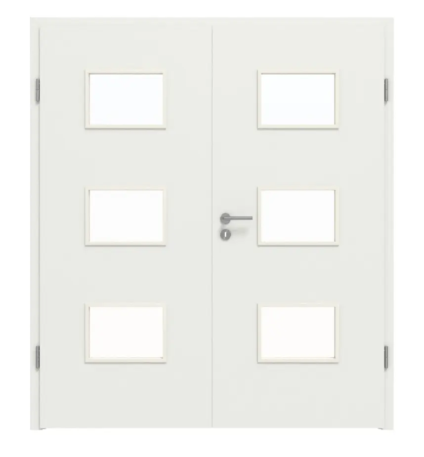 WESTAG drzwi dwuskrzydłowe sira biały (podobny do RAL 9003) WestaLack Soft z przeszkleniem LA-3Q z ościeżnicą