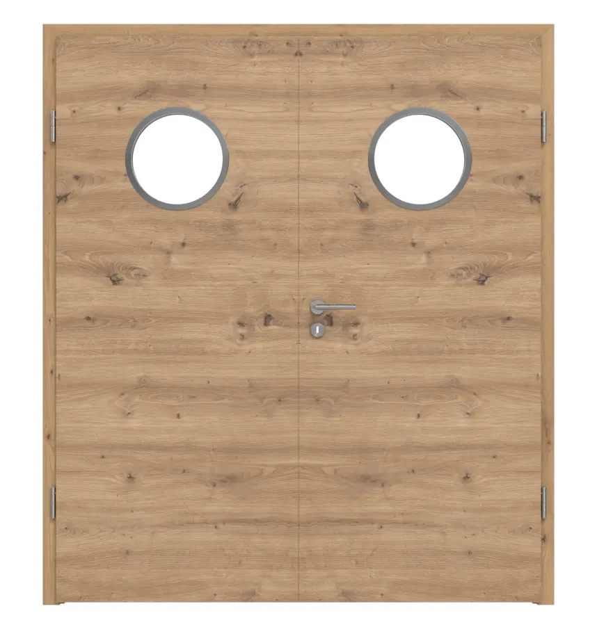 WESTAG drzwi dwuskrzydłowe Artis dąb Cross EiC 793 Portalit CPL z przeszkleniem bulaj LA-KR 350 w zestawie z ościeżnicą