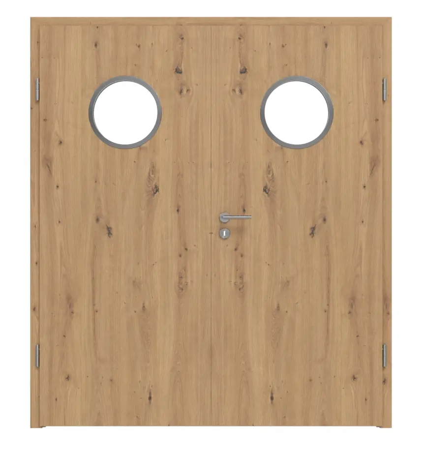 WESTAG drzwi 2-skrzydłowe Artis dąb Ei 793 Portalit CPL z przeszkleniem bulaj LA-KR 350 w zestawie z ościeżnicą