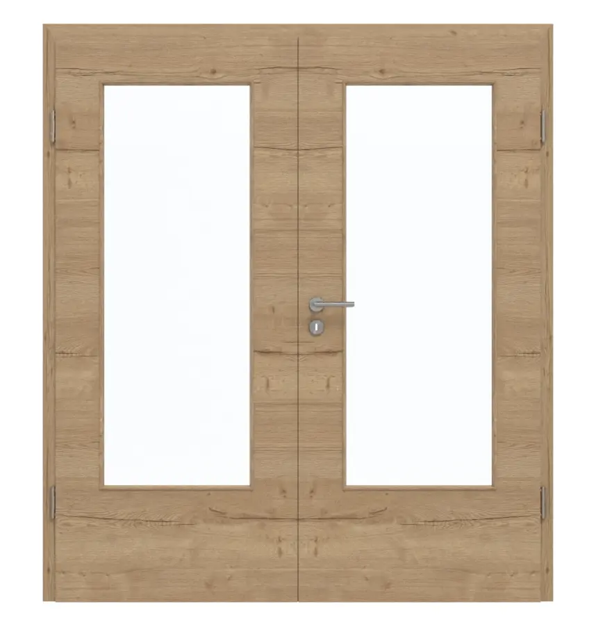 GARANT Drzwi dwuskrzydłowe wraz z ościeżnicą układ poprzeczny Authentic dąb szczelinowy CePaL z przeszkleniem LA-DIN