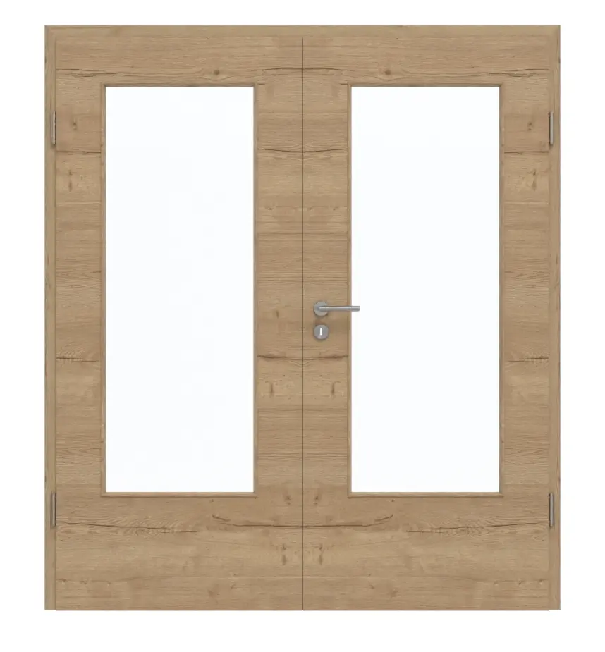 GARANT Drzwi dwuskrzydłowe wraz z ościeżnicą układ poprzeczny Authentic dąb szczelinowy GCK08 z przeszkleniem LA-DIN