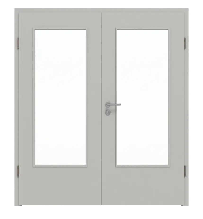 Widok frontowy drzwi dwuskrzydłowych jasnoszary A 402 LA-DIN PortaLit z ościeżnicą - Westag