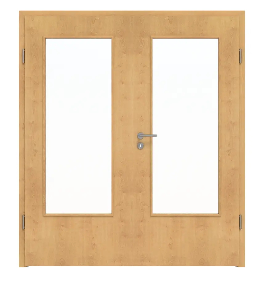 Widok frontowy drzwi dwuskrzydłowych klon Rustikal AH 74 LA-DIN PortaLit z ościeżnicą - Westag