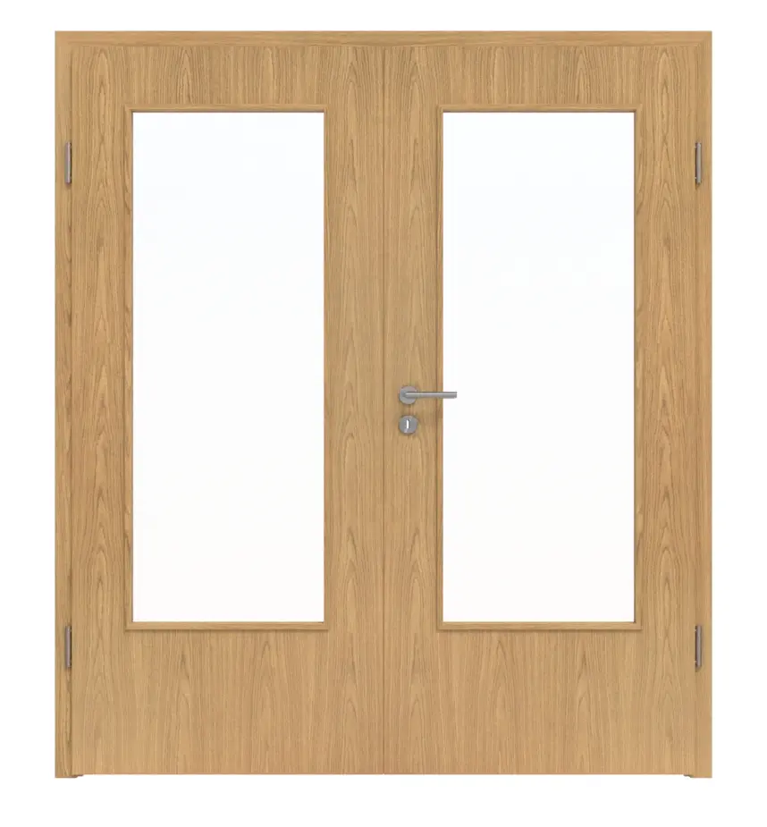 Widok frontowy drzwi dwuskrzydłowych dąb jasny EiB 310 LA-DIN PortaLit z ościeżnicą - Westag