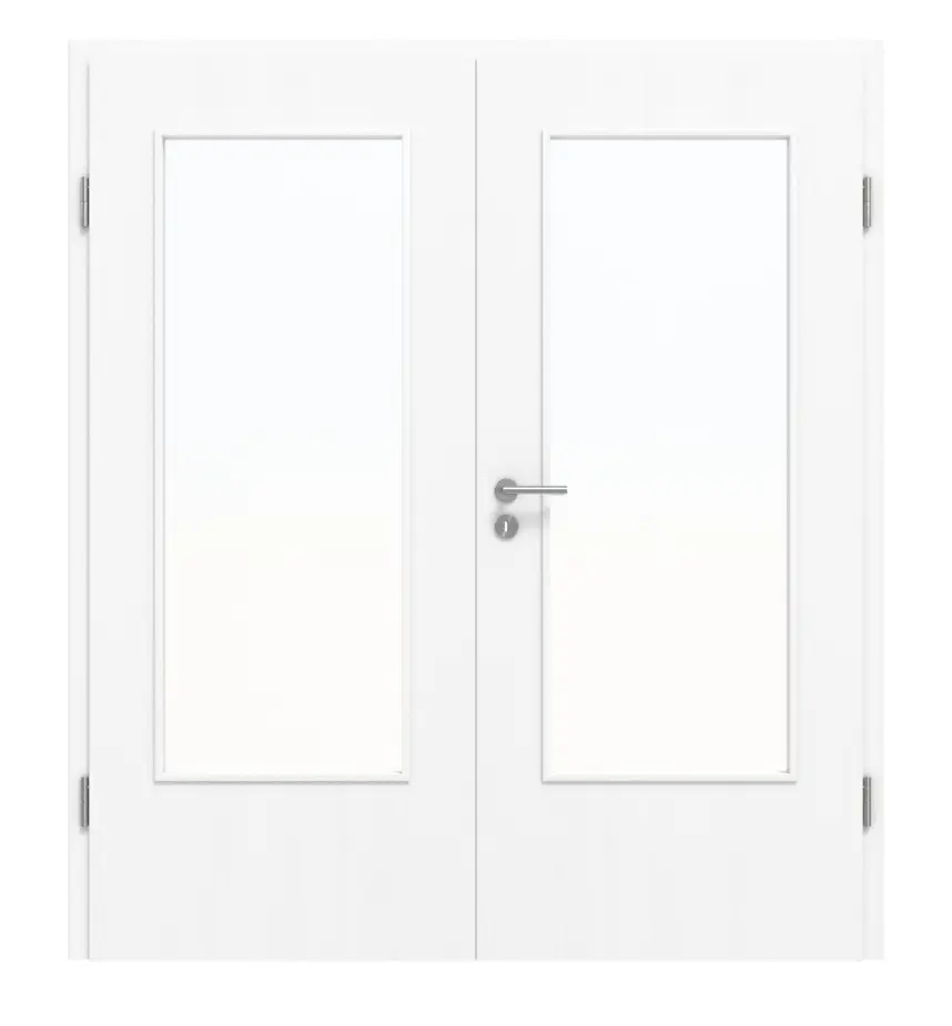 Widok frontowy drzwi dwuskrzydłowe jesion arctic biały ESR 222 PortaLit LA-DIN z ościeżnicą - Westag