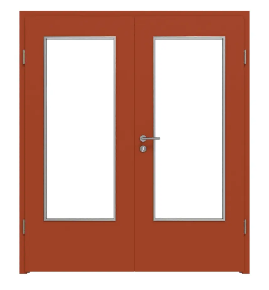 Widok frontowy drzwi dwuskrzydłowych WESTAG Acciaio Hamilton FX 5000 Fenix NTA z przeszkleniem LA-DIN wraz z ościeżnicą