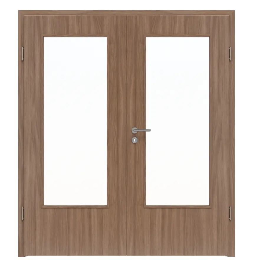 Widok frontowy drzwi dwuskrzydłowych orzech włoski noce NU 736 LA-DIN PortaLit z ościeżnicą - Westag