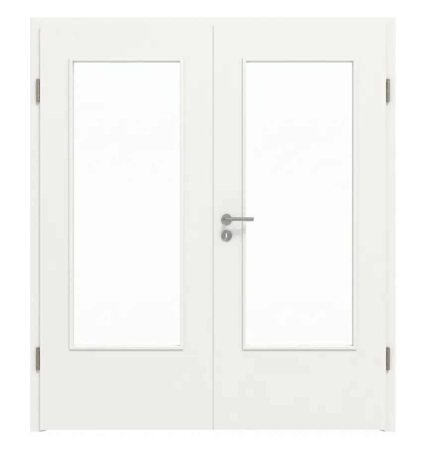 Widok frontowy drzwi dwuskrzydłowe arctic biały RAL 9016 Typ LA-DIN WestaLack z ościeżnicą - Westag